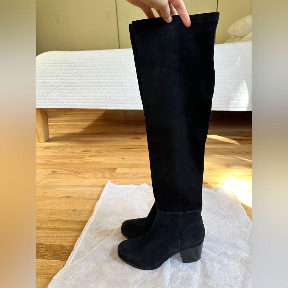 Over The Knee Medium Heel Black Suede Boots, size 8